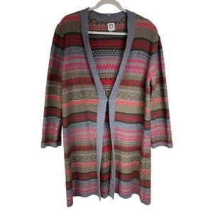 Anne Klein Women’s Red Grey Striped Knit Cardigan Sweater Size L